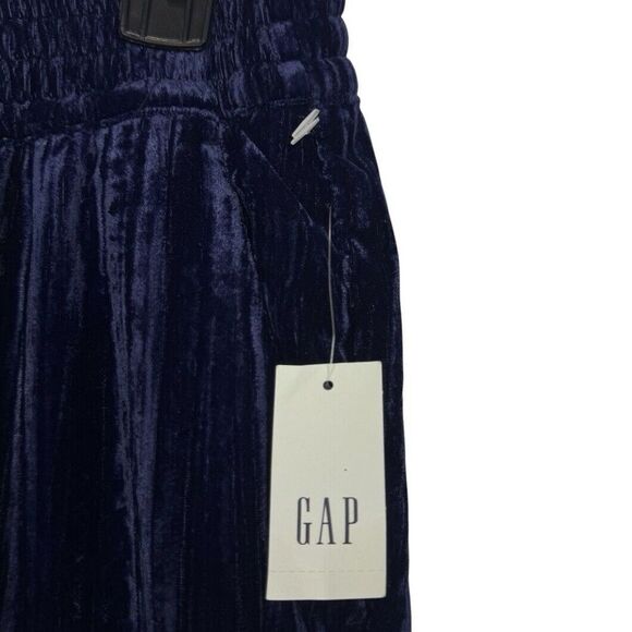 Gap Womens Velvet Pull On Wide Leg Pants Large Blue Palazzo Tuxedo Iridescent - Picture 4 of 7